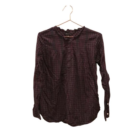 J. Crew Tops - J Crew mercantile checked ruffle detail long sleeved blouse size 4